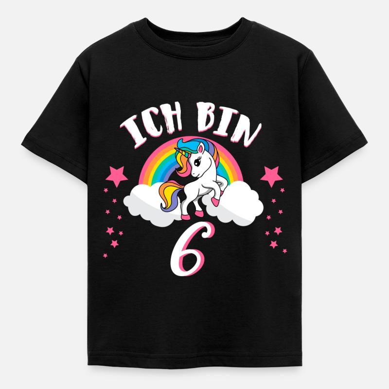 6. Geburtstag Einhorn 6 Jahre Mädchen Geschenk - Kinder T-Shirt - Schwarz