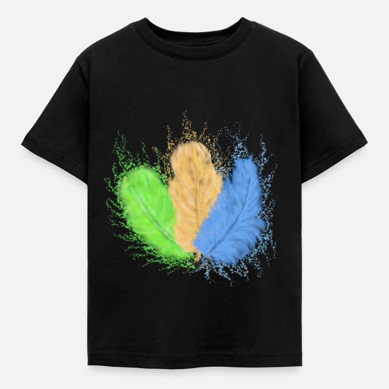 Feathers, colourfully mixed - Kids' T-Shirt - black