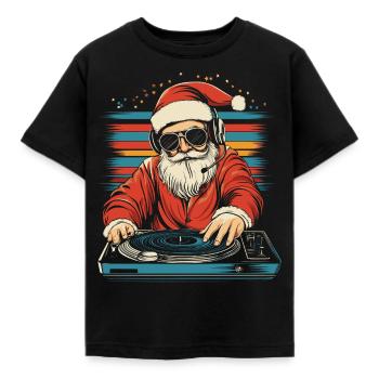 Weihnachtsmann mit Sonnenbrille am Turntable - Kinder T-Shirt - Schwarz - Vorne - AI Model Kid Female (0cm)