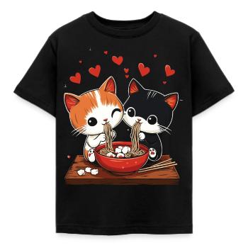 Süße Katzen essen eine Schüssel Ramen - Kinder T-Shirt - Schwarz - Vorne - AI Model Kid Female (0cm)