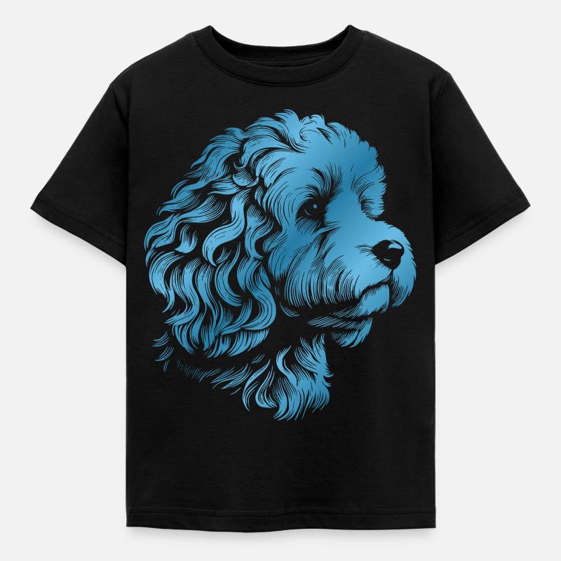 Cockerpoo Cocker Spaniel Poodle Portrait, Drawing - Kids' T-Shirt - black
