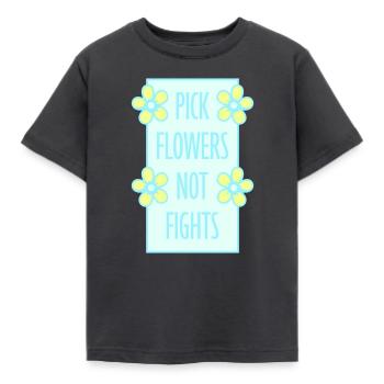 Pick Flowers Not Fights Blumen Frieden Lustig Logo - Kinder T-Shirt - Dunkelgrau - Vorne - AI Model Kid Female (0cm)