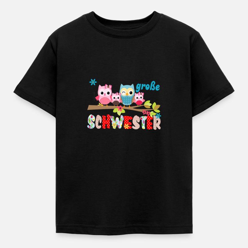 große Schwester Vogelfamilie - Kinder T-Shirt - Schwarz