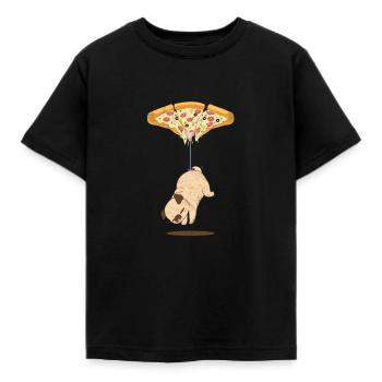 Pepperoni Pizza mit Hund Mops T-Shirt - Kinder T-Shirt - Schwarz - Vorne - AI Model Kid Female (0cm)