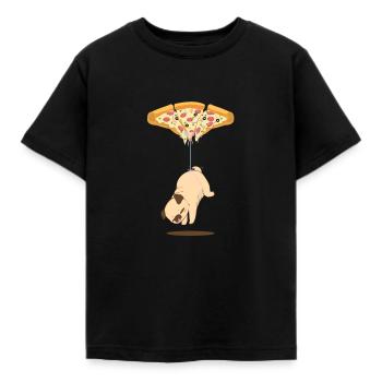 Pepperoni Pizza mit Hund Mops T-Shirt - Kinder T-Shirt - Schwarz - Vorne - AI Model Kid Female (0cm)