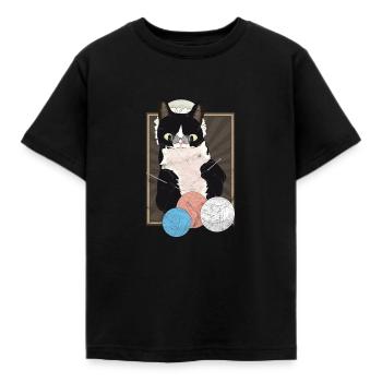 Pension cat knitting gift shirt - Kids' T-Shirt - black - Front - AI Model Kid Female (0cm)