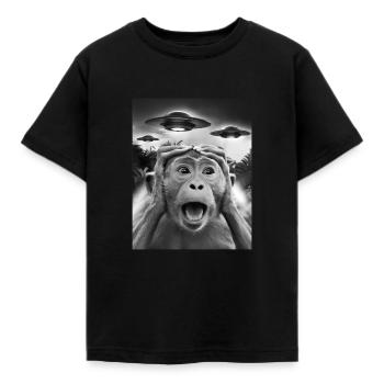 Lustige Affengrafik UFO Seltsam - Kinder T-Shirt - Schwarz - Vorne - AI Model Kid Female (0cm)