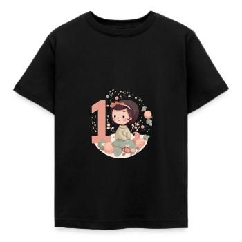 1st birthday cute girl in the garden - Kids' T-Shirt - black - Front - AI Model Kid Female (0cm)