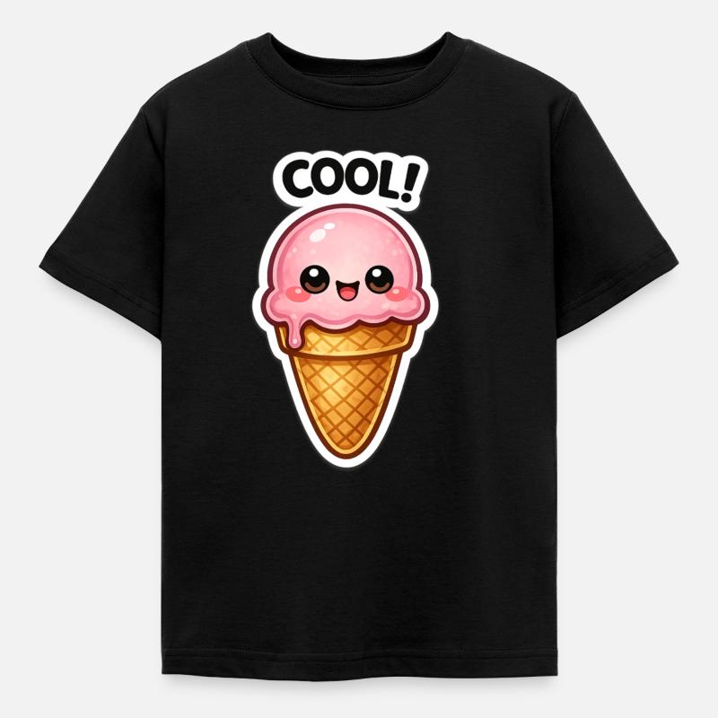 Kawaii Eiscreme Sticker - Kinder T-Shirt - Schwarz
