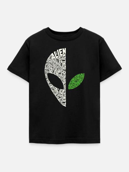Alien Kalligramm – Halber Grey Kopf - Kinder T-Shirt - Schwarz