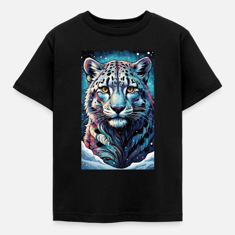 Schneeleopard | Leopard | Raubtier - Kinder T-Shirt - Schwarz