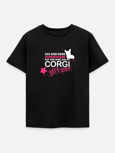 Corgi Glitzer - Kinder T-Shirt - Schwarz