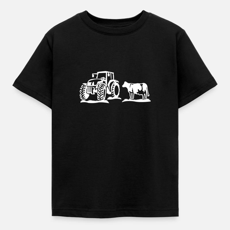 kuh mit traktor - Kinder T-Shirt - Schwarz