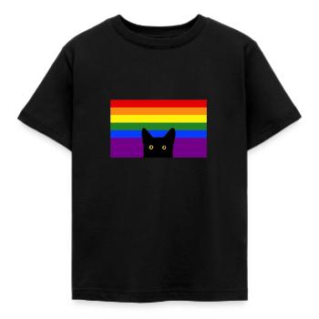 Chat jetant un coup d’œil sur le drapeau arc-en-ciel - T-shirt Enfant - noir - Devant - AI Model Kid Female (0cm)