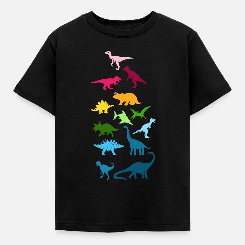 Bunte Dinosaurier - Kinder T-Shirt - Schwarz