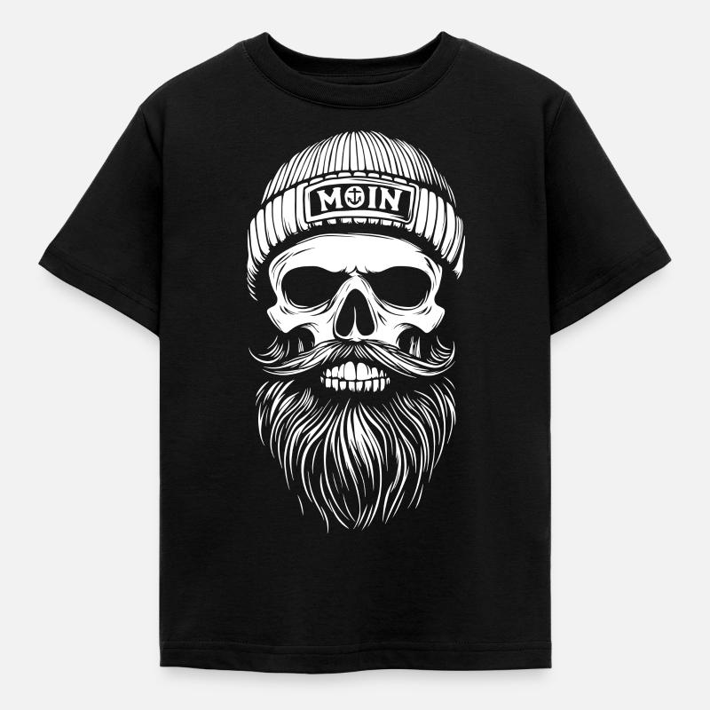 Moin - Totenkopf mit Bart - Seemann Geschenk - Kinder T-Shirt - Schwarz