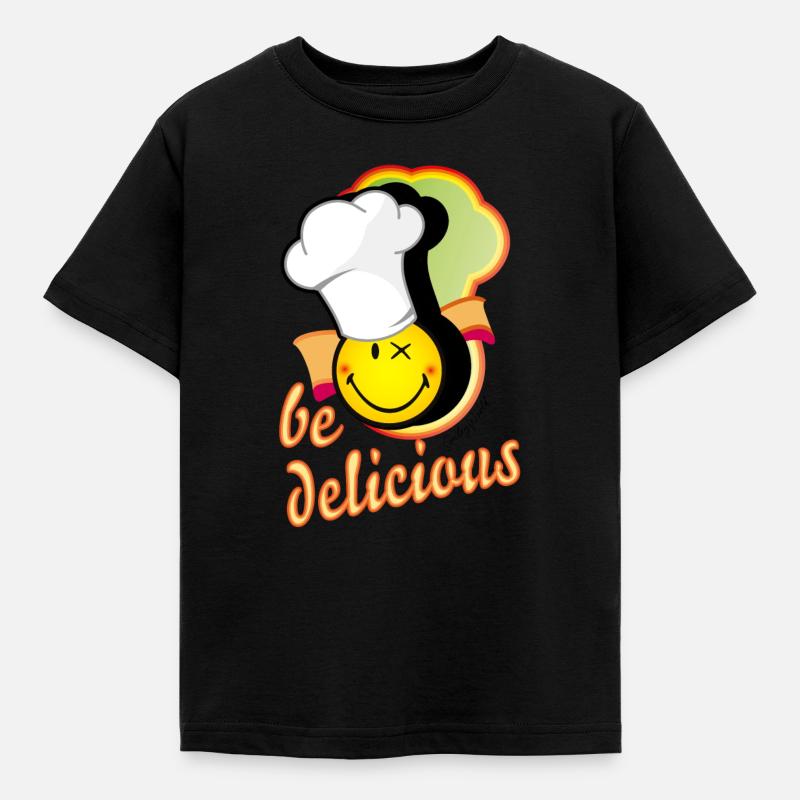 cheerful smiley face with large chef's hat - Kids' T-Shirt - black