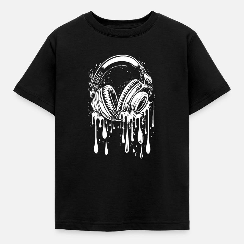 Kopfhörer mit Tropfen - Kinder T-Shirt - Schwarz
