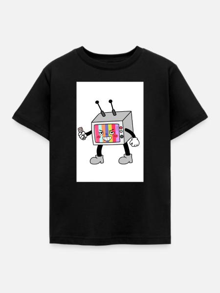 Bunter TV-Roboter - Kinder T-Shirt - Schwarz