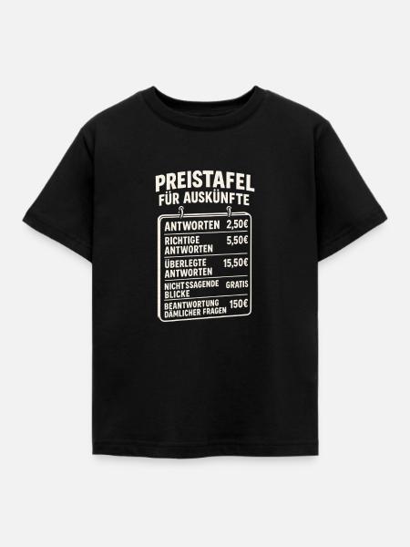 Preistafel für Auskünfte - Kinder T-Shirt - Schwarz