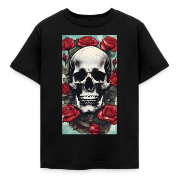 Skull with roses vintage - Kids' T-Shirt - black - Front - AI Model Kid Female (0cm)