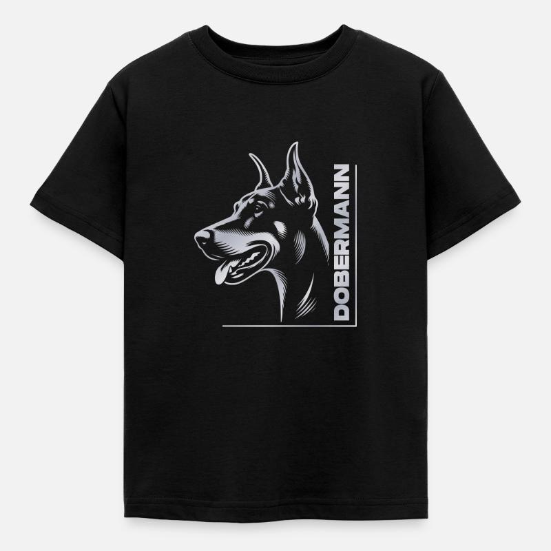 Dobermann Pinscher, Hundekopf, Zeichnung silber - Kinder T-Shirt - Schwarz