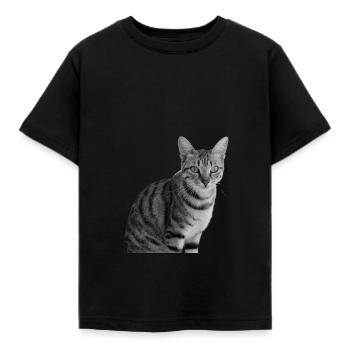 Katze weiß-schwarz Katze schwarzweiß - Kinder T-Shirt - Schwarz - Vorne - AI Model Kid Female (0cm)