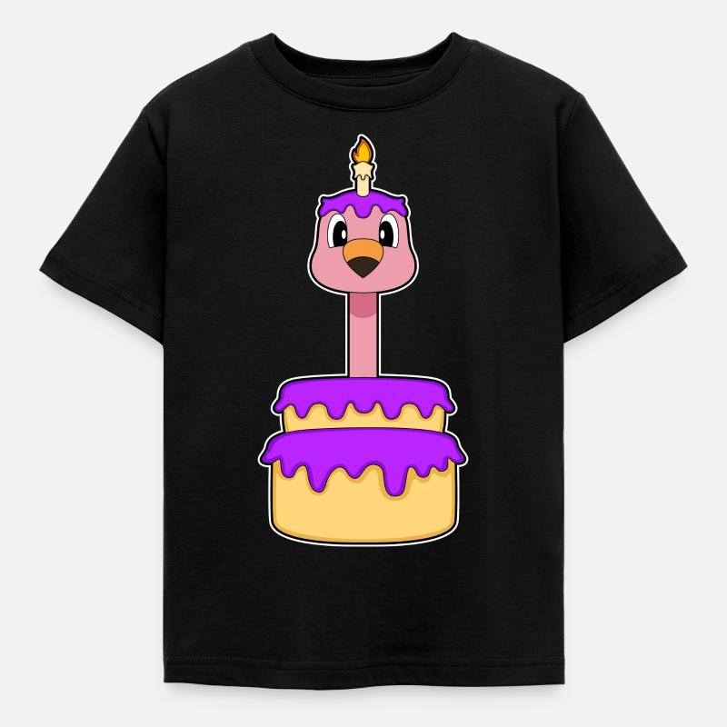 Flamingo Geburtstag Kerze Kuchen - Kinder T-Shirt - Schwarz