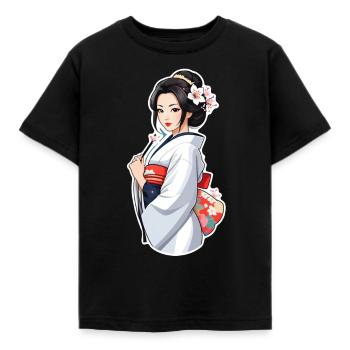 Japanerin im Kimono - Japan - Manga - Kinder T-Shirt - Schwarz - Vorne - AI Model Kid Female (0cm)