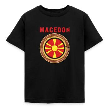 Mazedonsche Flagge Balkan Nationalfarben Skopje - Kinder T-Shirt - Schwarz - Vorne - AI Model Kid Female (0cm)
