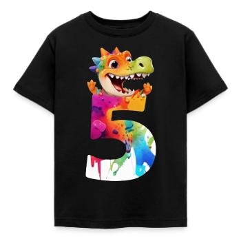NUMMER 5 JAHRE DINOSAURIER 5. GEBURTSTAG DINO - Kinder T-Shirt - Schwarz - Vorne - AI Model Kid Female (0cm)