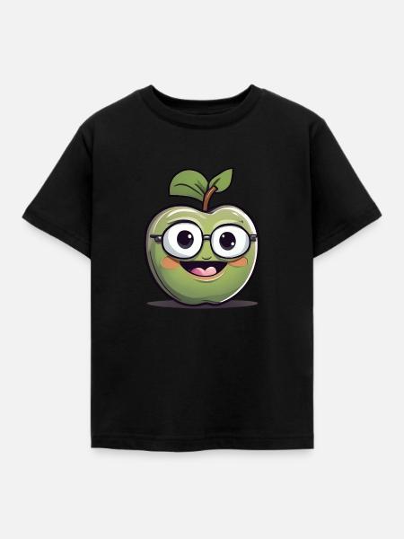 Apfel Frucht Obst Nerd - Kinder T-Shirt - Schwarz