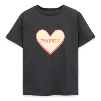 Isabell Surname First name pink sugar heart - Kids' T-Shirt - dark grey - Front - AI Model Kid Female (0cm)