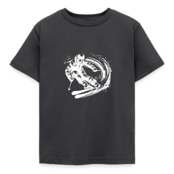 Skifahrer in voller Fahrt auf Pulverschnee Piste - Kinder T-Shirt - Dunkelgrau - Vorne - AI Model Kid Female (0cm)