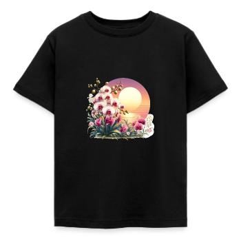 Orchid Sunset - Kids' T-Shirt - black - Front - AI Model Kid Female (0cm)