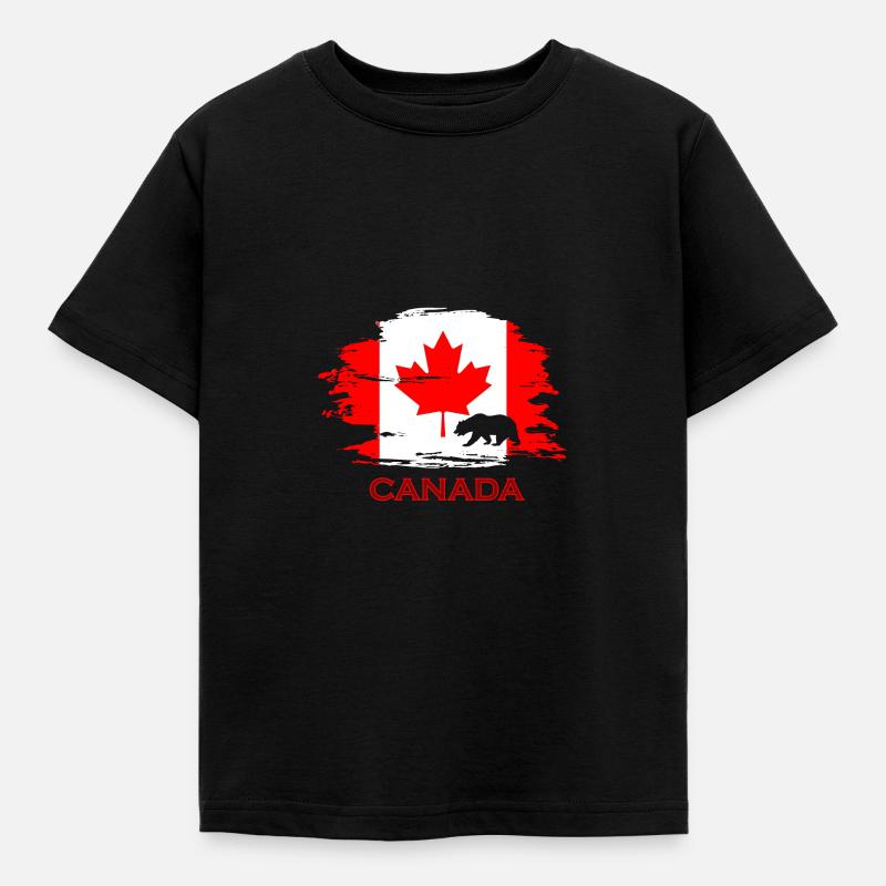 Canada Kanada Maple Leave Flag Flagge Bear - Kinder T-Shirt - Schwarz