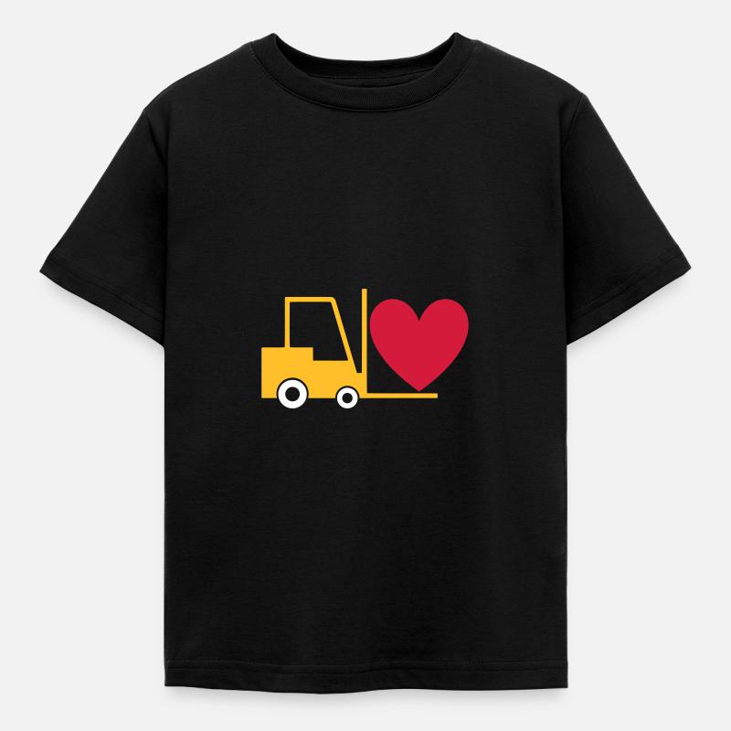 ★ Designfarben änderbar ★ Gabelstapler mit Herz - Kinder T-Shirt - Schwarz