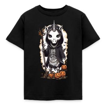 Gloomy Unicorn Skeleton Magic Gothic Design - Kids' T-Shirt - black - Front - AI Model Kid Female (0cm)