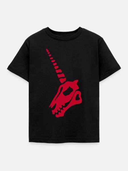 Roter Einhorn-Schädel - Kinder T-Shirt - Schwarz