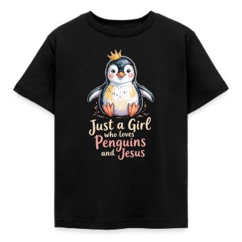 Königlicher Pinguin: Liebe zu Jesus - Kinder T-Shirt - Schwarz - Vorne - AI Model Kid Female (0cm)