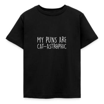 Meine Wortspiele sind katastrophal - Kinder T-Shirt - Schwarz - Vorne - AI Model Kid Female (0cm)