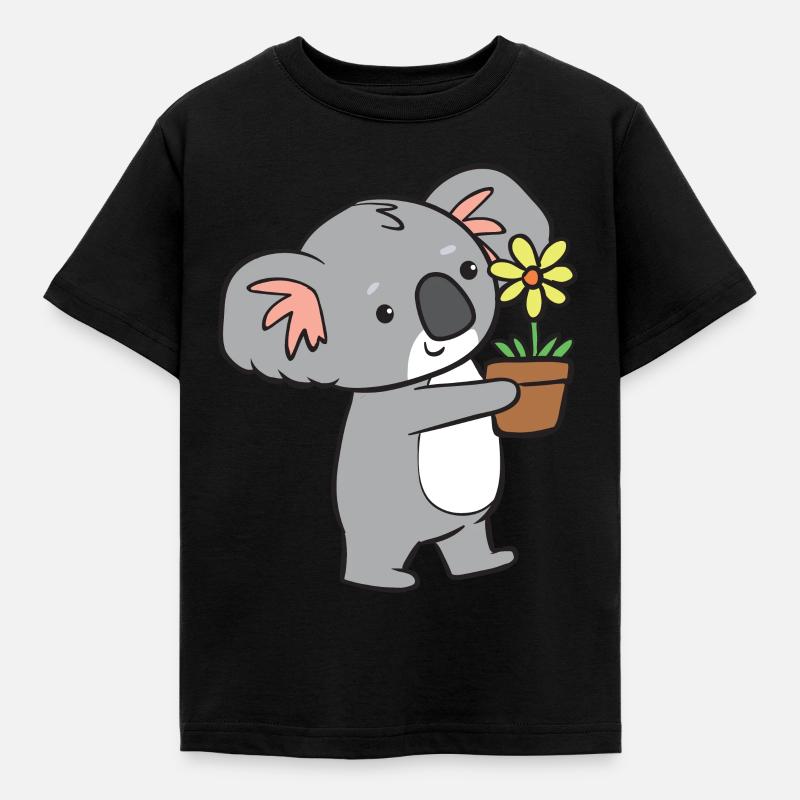 Koala - mit Blume - Kinder T-Shirt - Schwarz