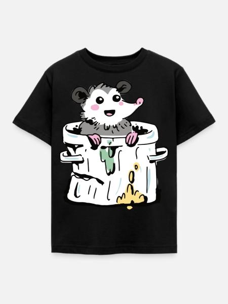 Opossum im Müll - Kinder T-Shirt - Schwarz