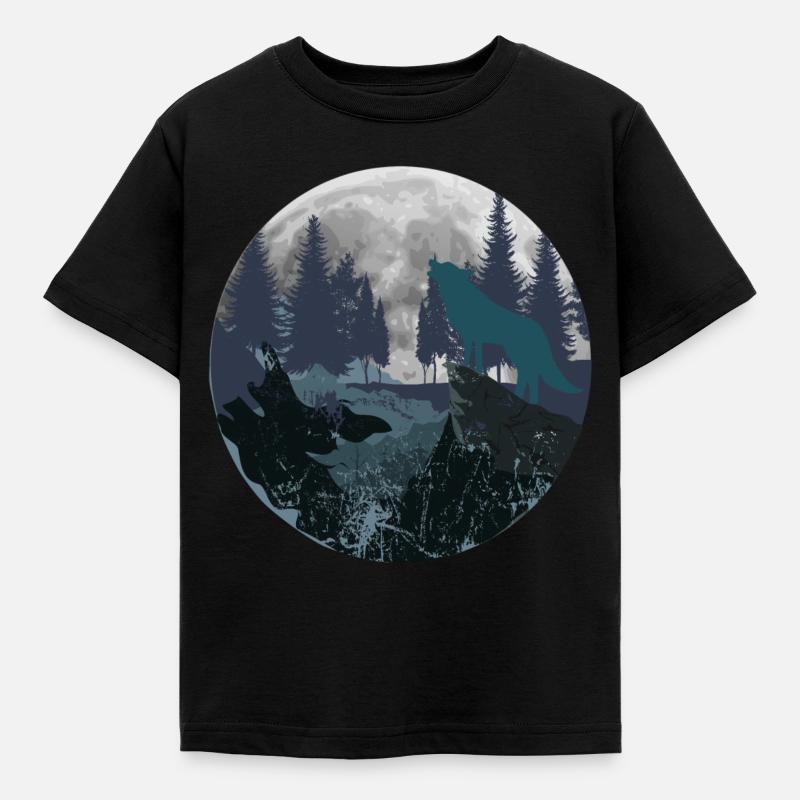 Mountain Wolf Moon - Kids' T-Shirt - black