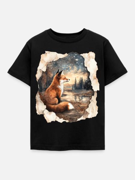 Fuchs Sterne - Kinder T-Shirt - Schwarz