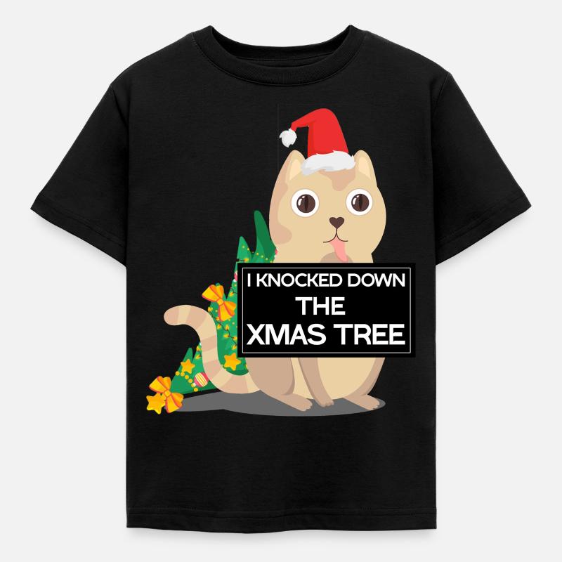 wrong Christmas cat Christmas tree - Kids' T-Shirt - black