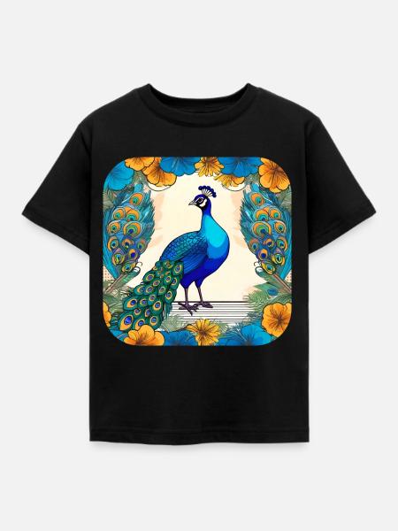 Eleganter Pfau - Kinder T-Shirt - Schwarz