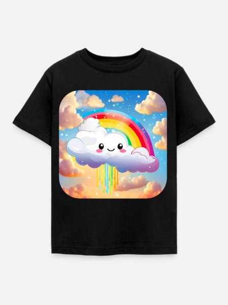 Niedliche Wolke mit Regenbogen - Kinder T-Shirt - Schwarz