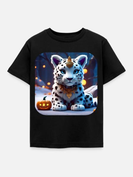 Niedlicher Schneeleopard - Kinder T-Shirt - Schwarz