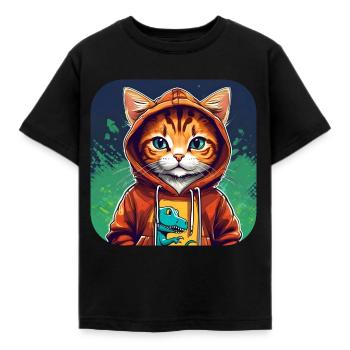 Coole Katze mit Hoodie - Kinder T-Shirt - Schwarz - Vorne - AI Model Kid Female (0cm)